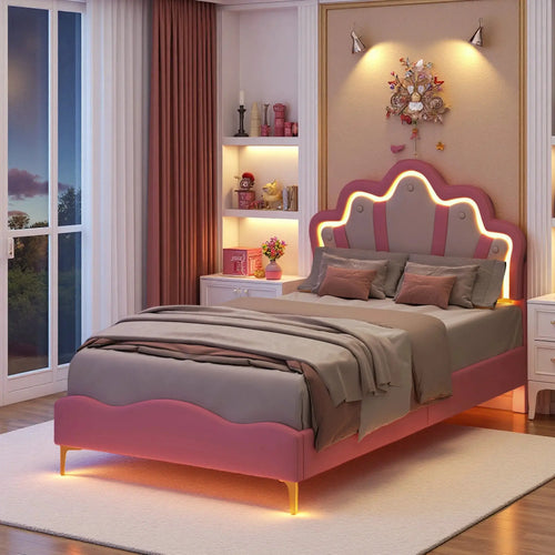 Prinzessinnenbett 90x200 cm Kronenkopfteil LED Beleuchtung