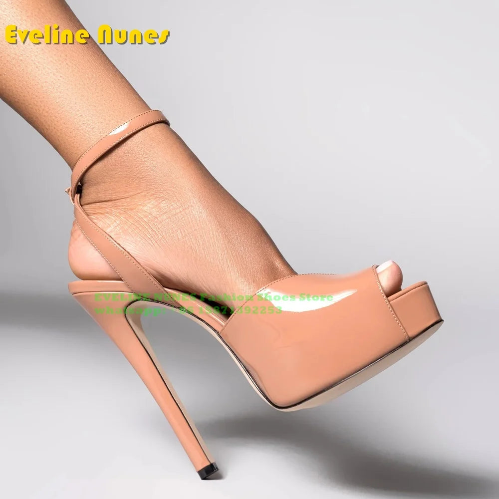 Peep Toe Platform Buckle Strap Red Sandals Pointed Toe Thin Heel Slingback elegant Women Runway Show Shoes Spicy Girl Party Trend