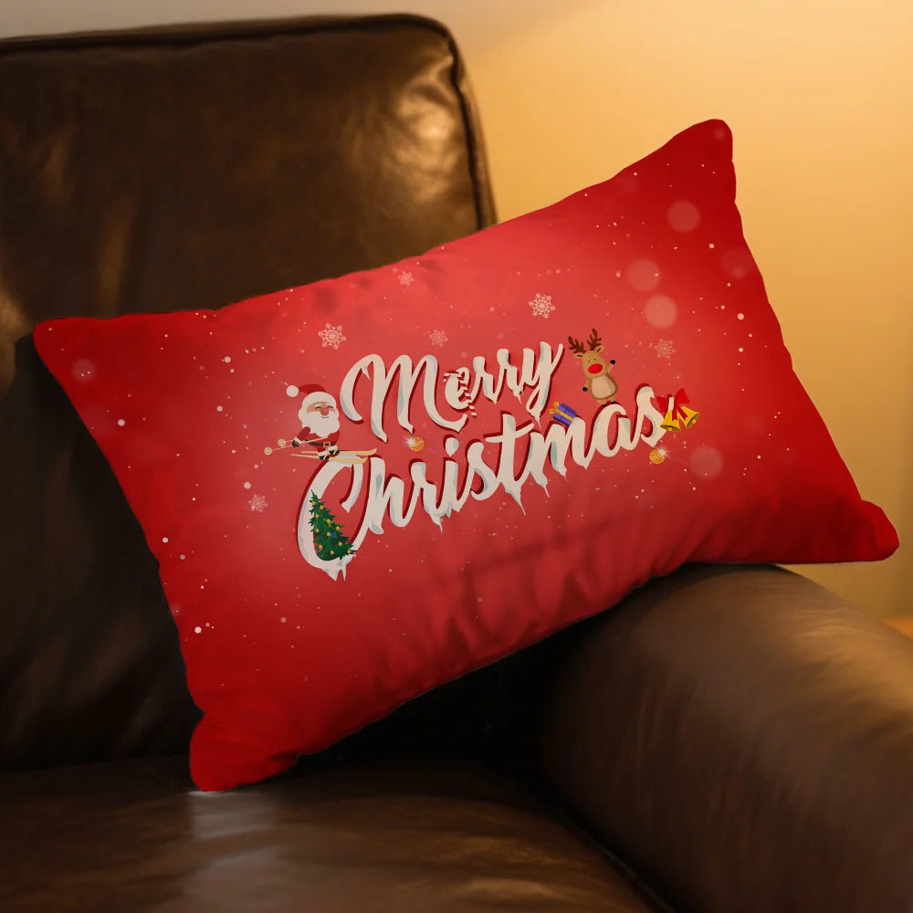 Happy Merry Christmas cushion cover Rectangle Pillow Case Printing Bedside Sofa Room Home Decoration Pillowcase