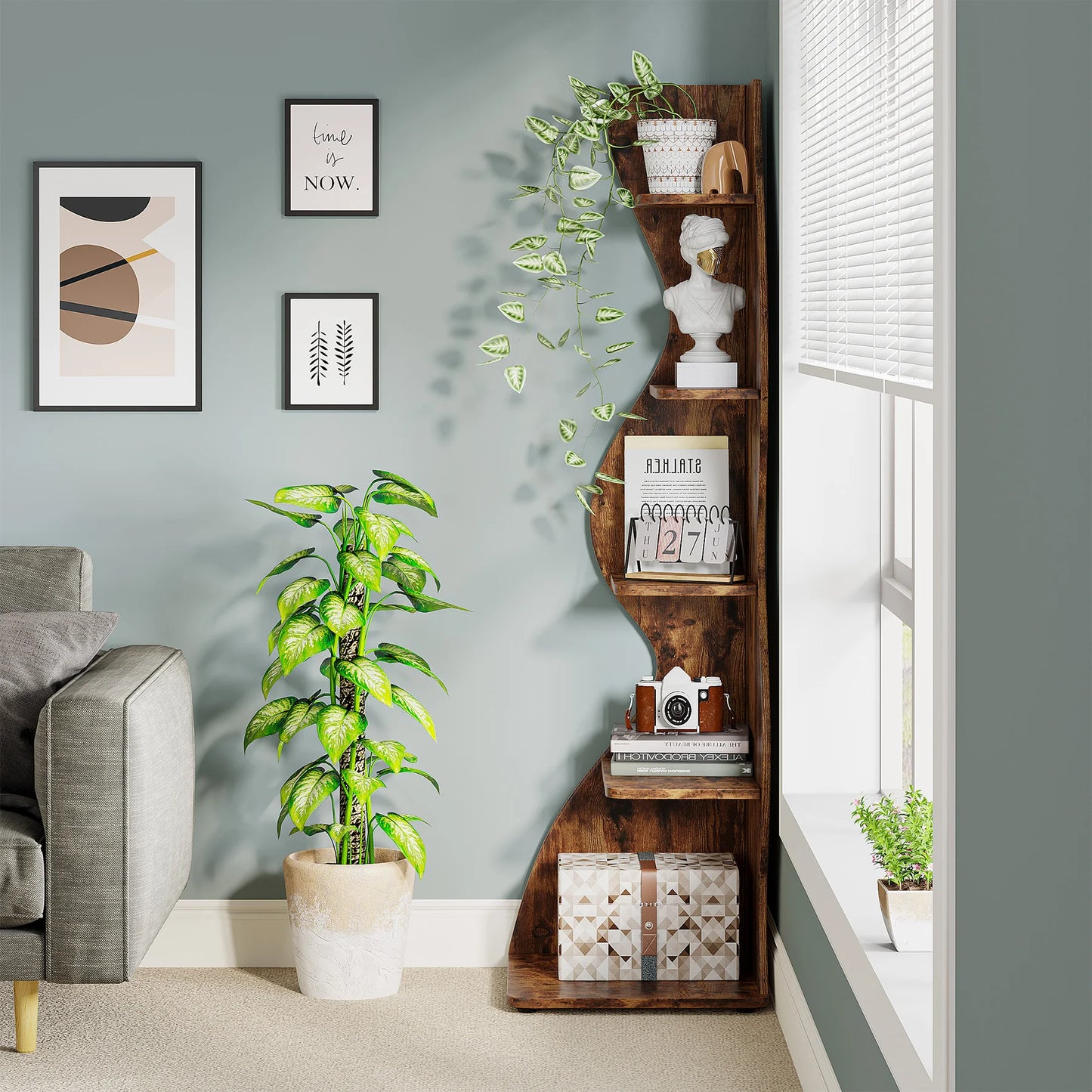 Tribesigns Bücherregal Eckregal 5-stufig Pflanzenständer Wohnzimmer