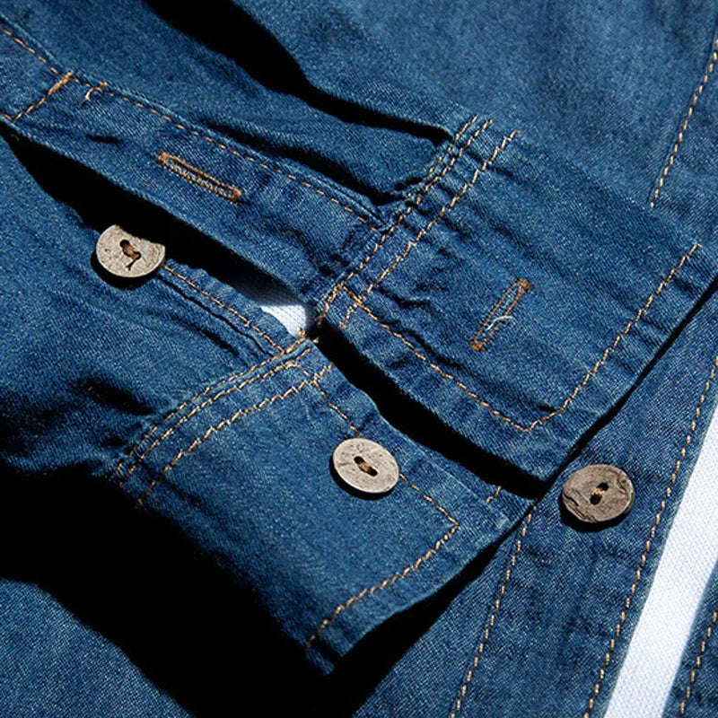 Fashion Classic Retro Jeans Shirt with Pocket Slim Fit Tops Men Clothing for Spring Men's Long Sleeve Denim Shirt Blue MY850