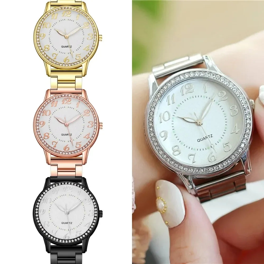Luxury Brand Women Watch 2024 New Fashion Simple Rhinestone Steel Band Watch Ladies Big Dial Quartz Clock Bracelet Clock Reloj