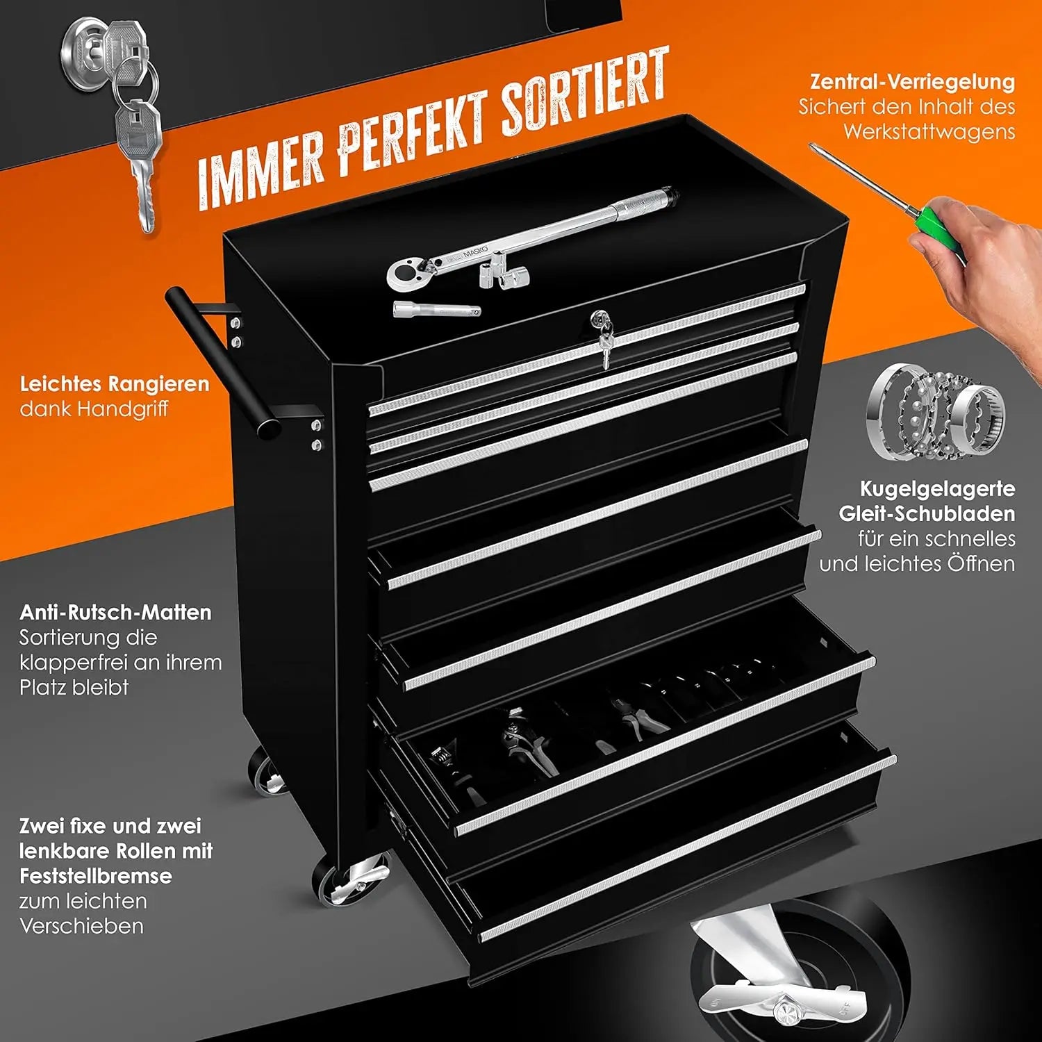 XIUWOM Werkstattwagen Abschließbarer Metall Werkzeugwagen - 7-Schubladen, 200 Kg by Golden Bridge Store