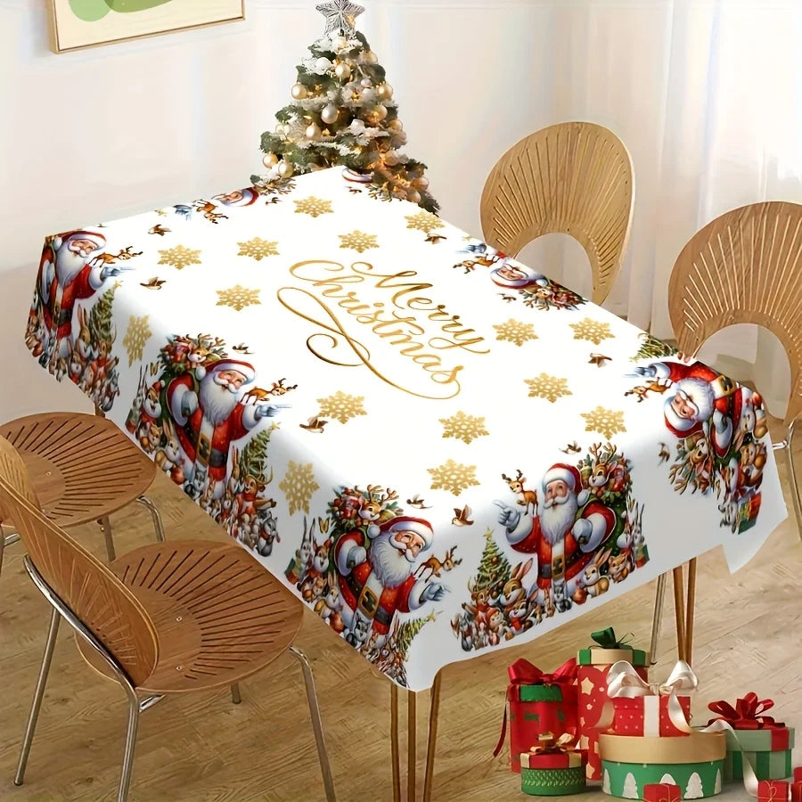 Merry Christmas Themed Santa Claus Snowflakes Tablecloth for Table Decor Winter Xmas Reindeer Table Cloth Christmas Decorations