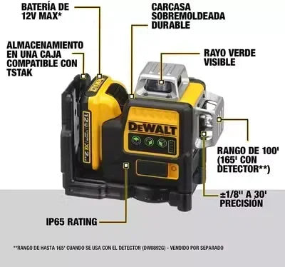 Dewalt DW089LG Sides*360 Degree Vertical 12V Lithium Battery 12 Lines Laser Level Horizontal Green Meter Outdoor
