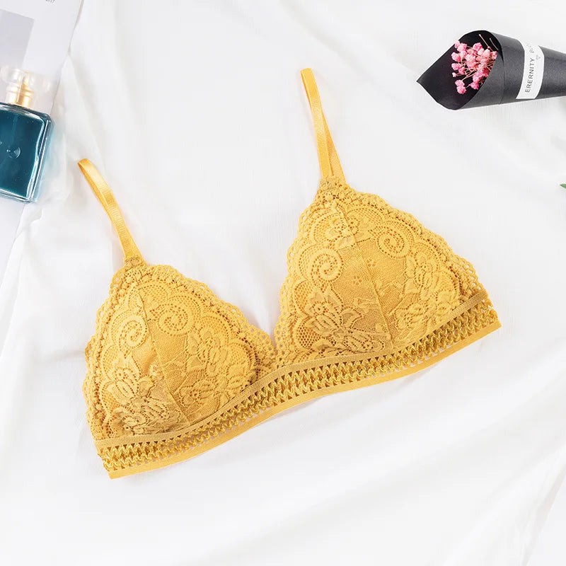 Damen Bralette 2025 - Blumen-Spitzen BH mit tiefem V-Ausschnitt & Push-Up Effekt