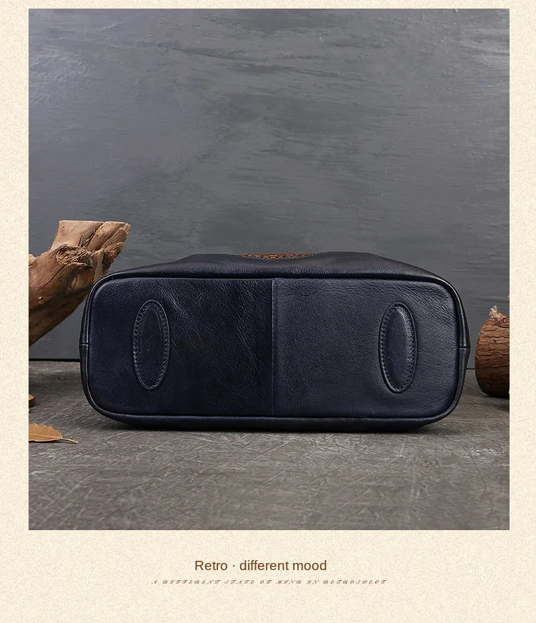 women genuine leather tote bag classic cowhide shoulder handbag with zipper