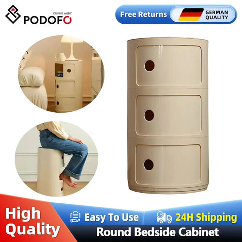 Podofo Nordic Net Red Bedside Cabinet Modern Simple White Round Creative Simple Small Side Table Portable Nightstands Furniture