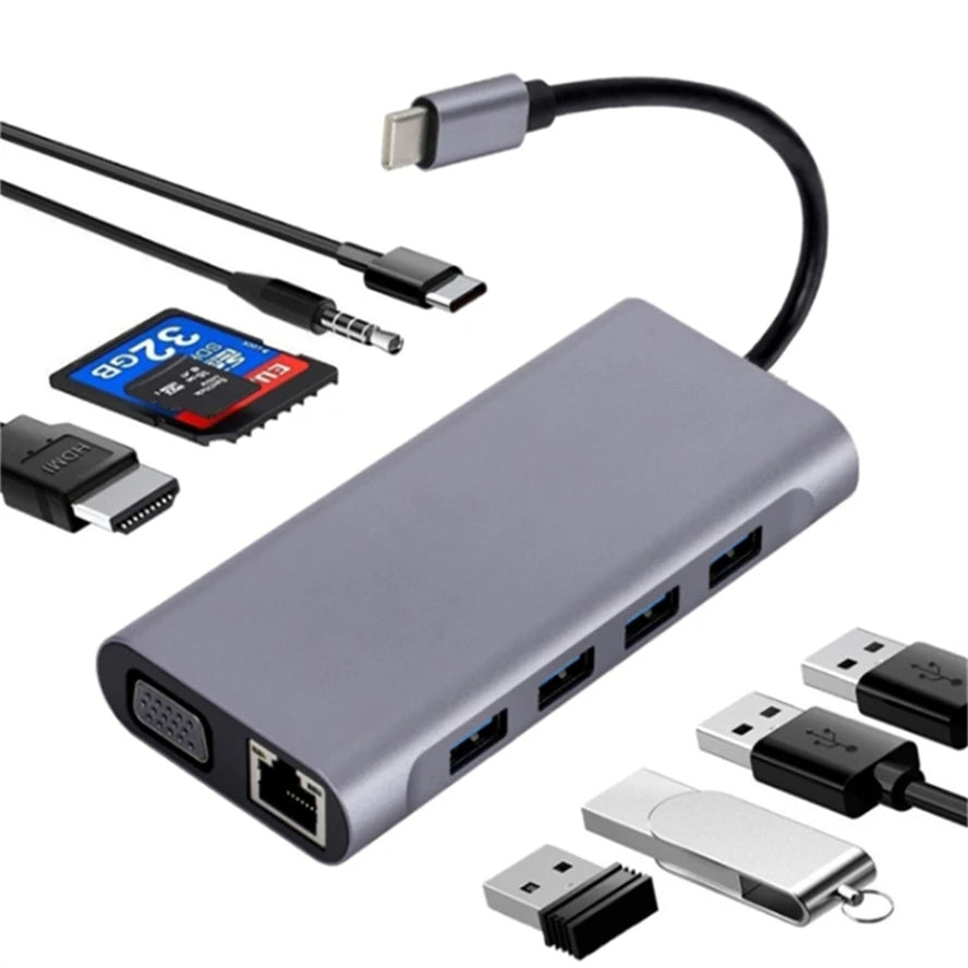 11-in-1 USB-C Hub 4K HDMI - 11 Ports, PD87W, kompakt