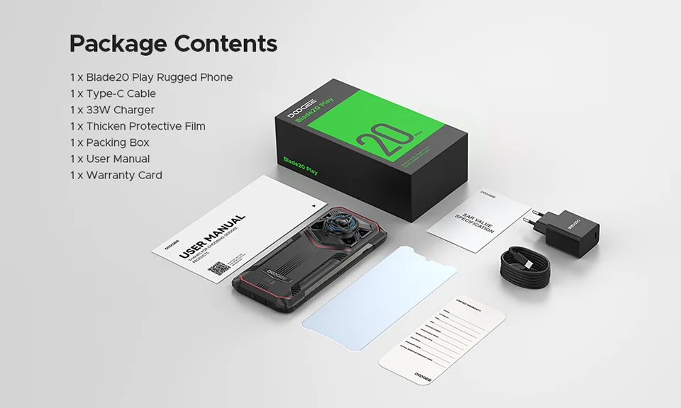 DOOGEE Blade20 Play Robustes 5G - Kapazität 10300mAh, 33W, 6,6 Zoll