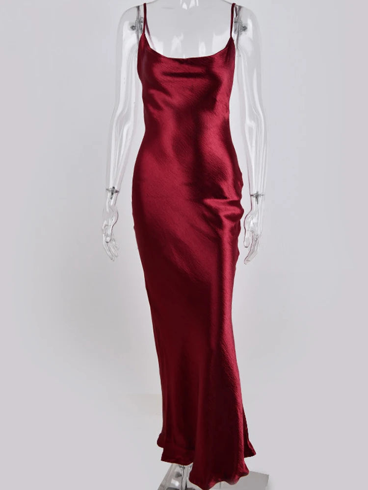 JULISSA MO Elegant Spaghetti Kleid - Rückenfrei Satin Maxi
