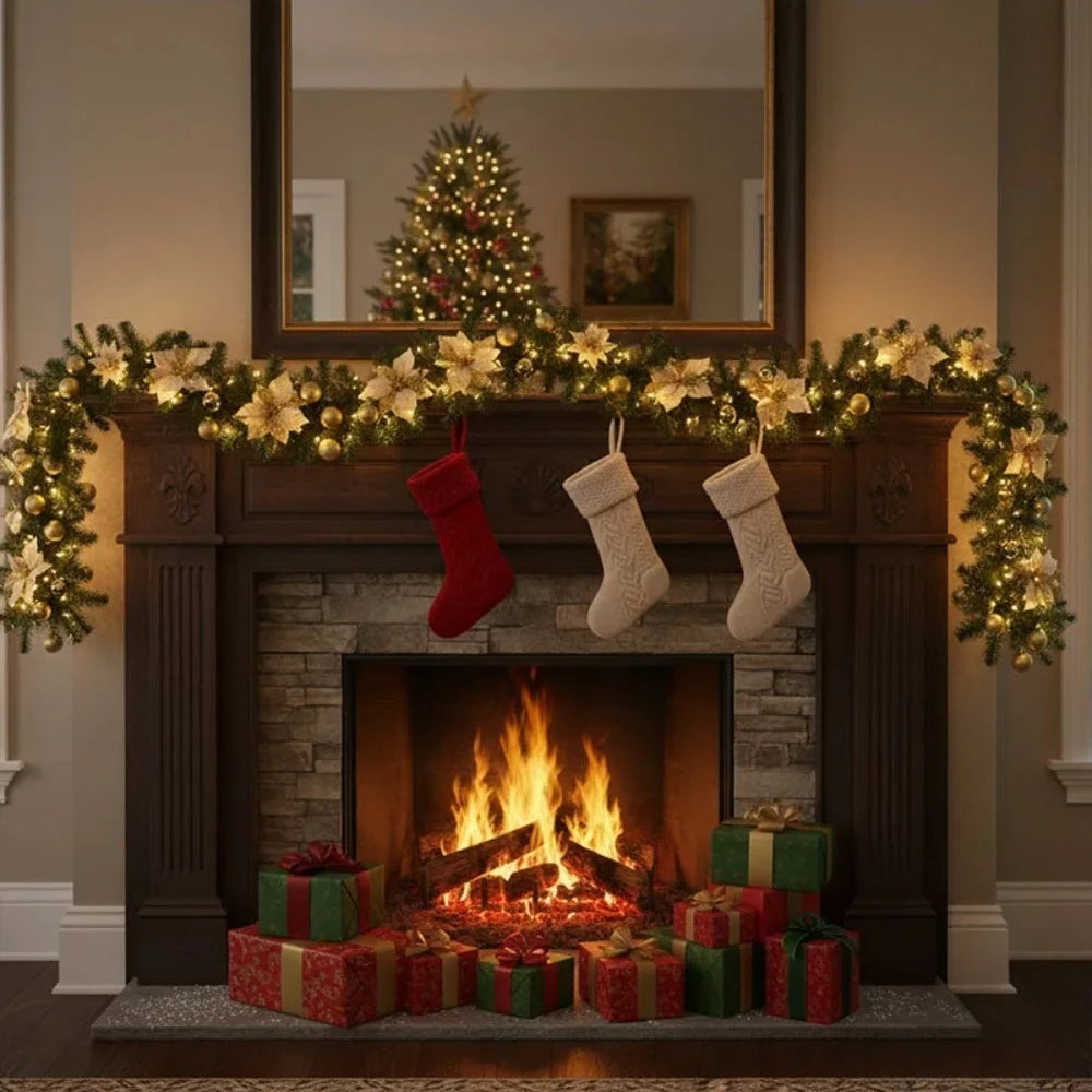 2,7 m Weihnachts-LED-Rattan-Girlande, dekorative Treppe, Kamin, Weihnachtsdekoration, Weihnachtsbaum, Rattan-Banner, Zuhause, Treppen-Anhänger