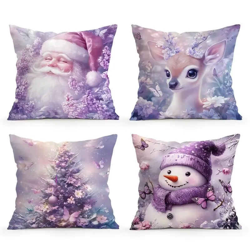 Purple Christmas Decoration Cushion Pillowcase Printed Polyester 45x45cm Throw Pillowcover Decorative Sofa Cushion Pillowslip