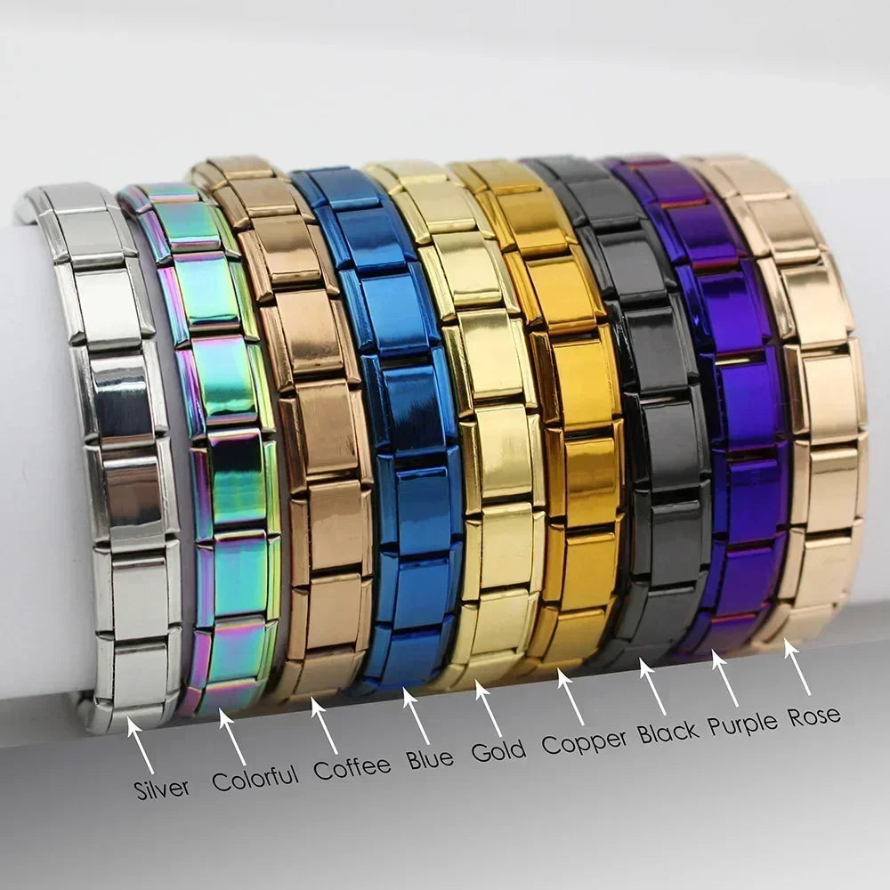 Hapiship Neue Damen Schmuck 9mm Breite Italienisch Elastisch Anhänger Armband Mode Edelstahl Armreif ST-