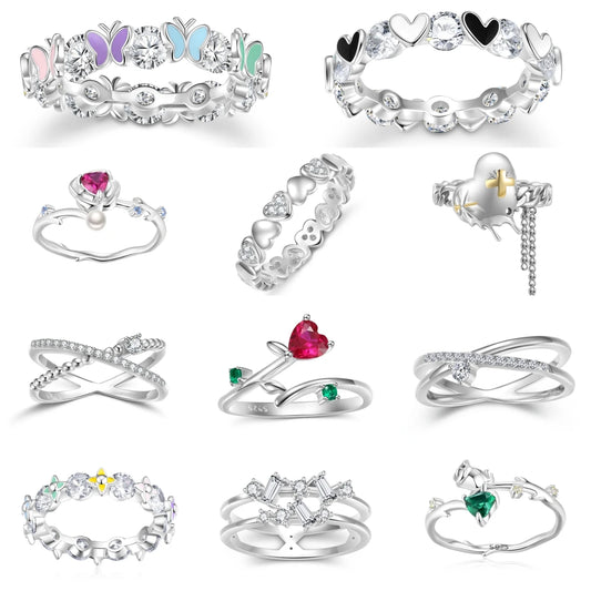 JIUHAO Ring Romantisch Mehrlagig - 925 Silber Zirkon 2g