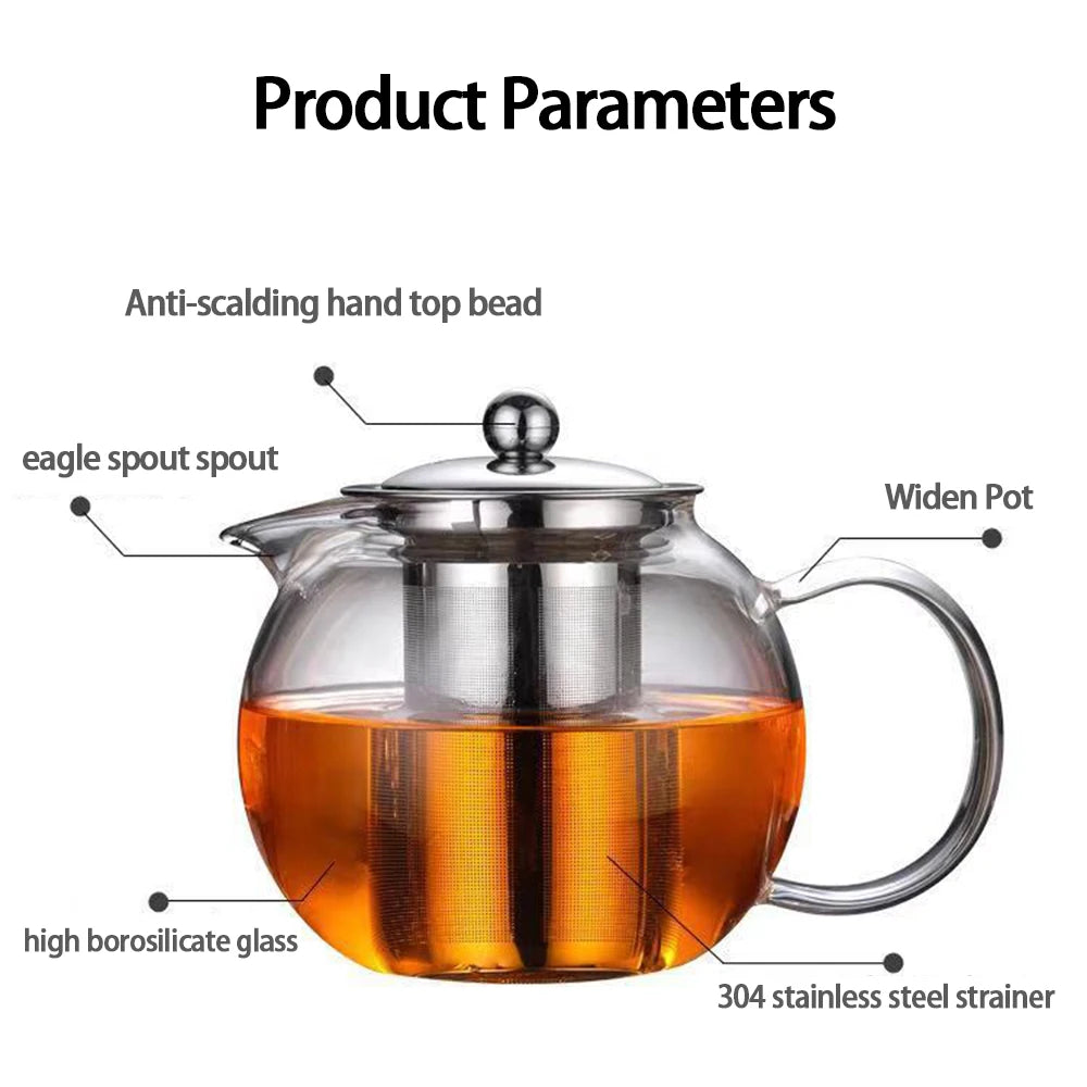 Glass Tea Pot Kettle 650ML/950ML/1300ML Teapot with Stainless Steel Strainer Infuser Filter Tea Cup Set kitchen accessories 주전자