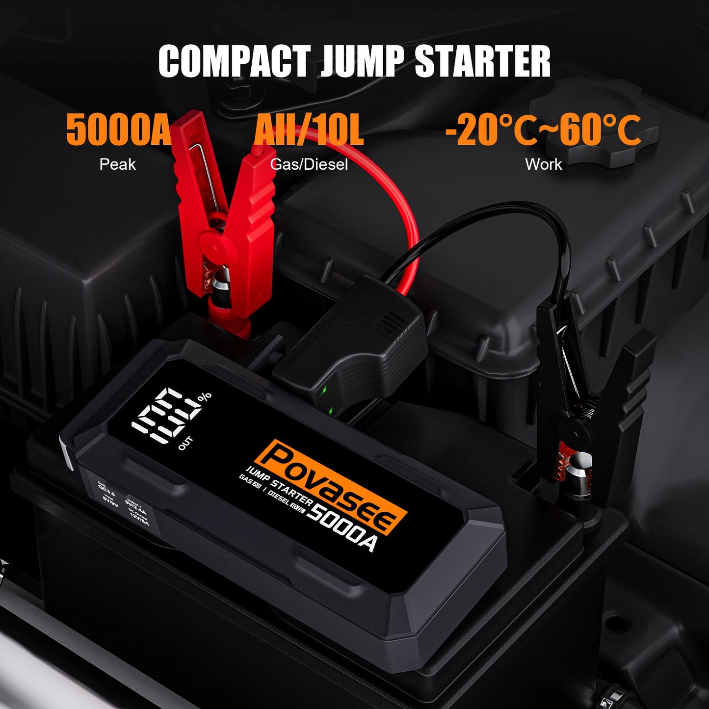 Povasee Jump Starter 5000 A Spitzenstrom - 12000-18000 mAh
