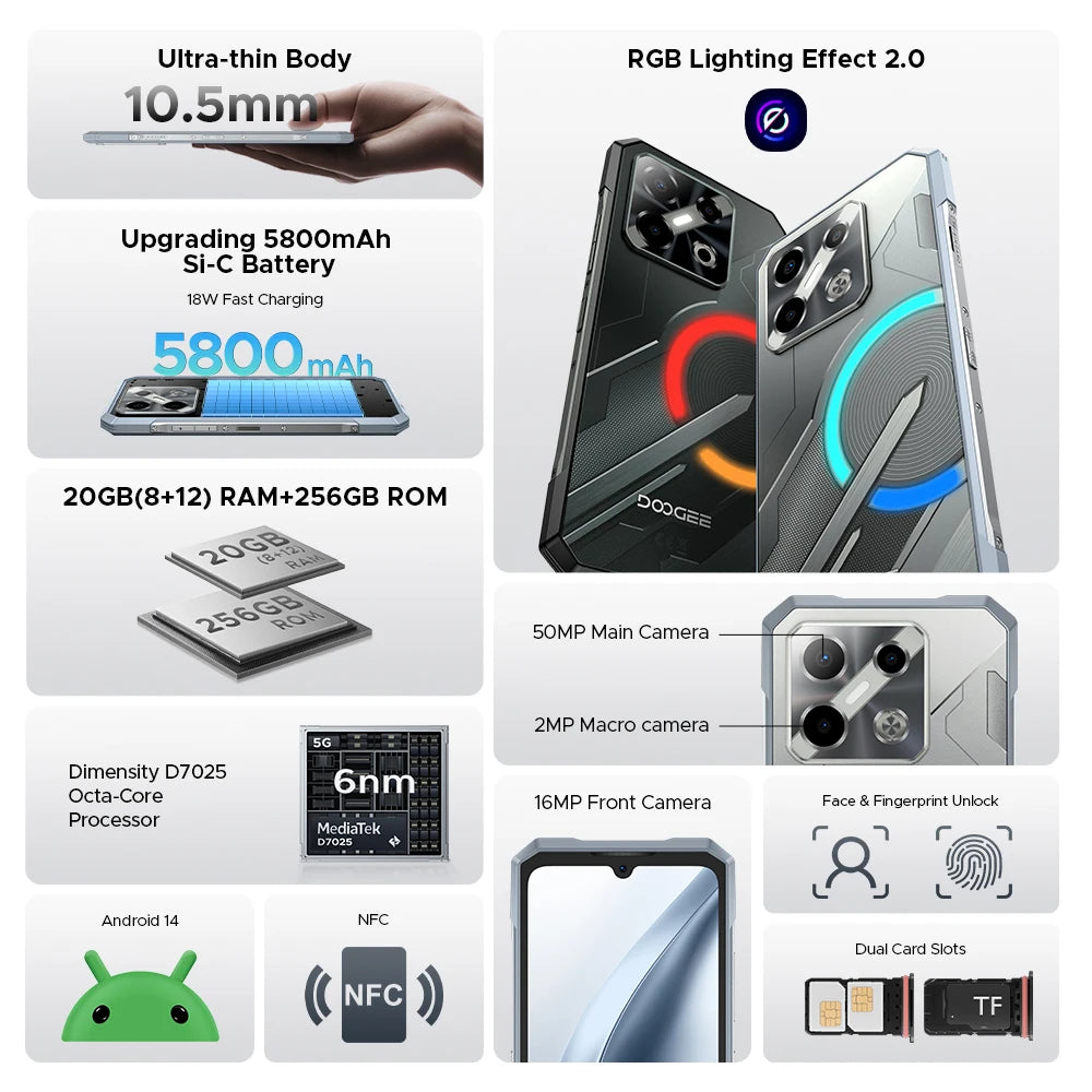 DOOGEE Blade GT Play Robustes 5G - 256 GB, 5800 mAh, 6,72 Zoll