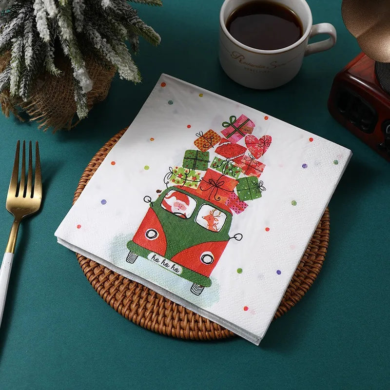 20Pcs/pack 33x33cm Merry Christmas Series Printed Paper Disposable Tableware Napkin Tissues Xmas Party Decor