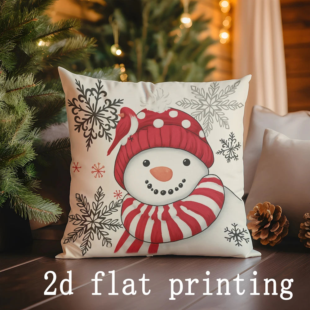 1pcs/4pcs- Christmas Animal & Snowman Pillow Covers Decor , Square Pillow Cover, Modern Sofa Decorative Cushion Cover