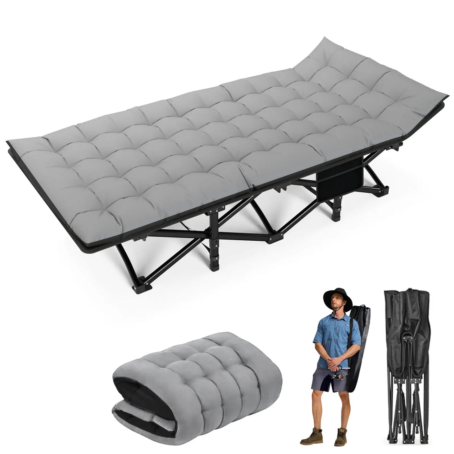 Campingbett 2025: Klappbares Camping Feldbett Heavy Duty Tragbar - Outdoor Camping Bett Erwachsene Strand RV 200KG Belastung