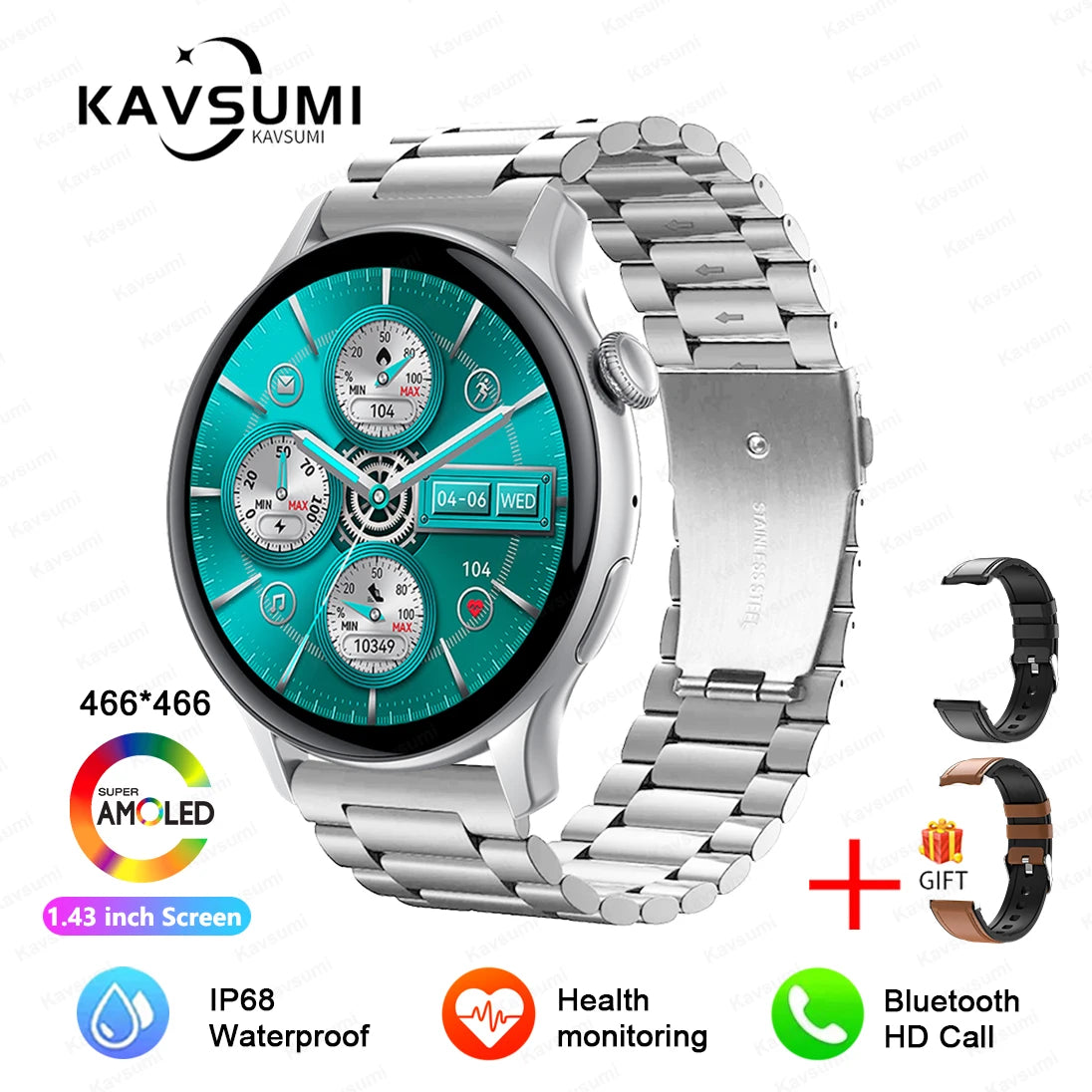 NFC Smartwatch AMOLED HD GPS - 220–300 mAh, 1,43 Zoll Display, 5 Tage Akku