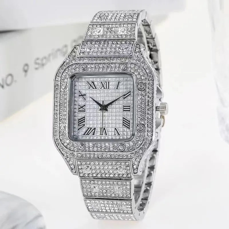 Luxus Diamant Herren Damen Uhren - Gold Uhr Damen Armbanduhr - Luxus Strass Unisex Armband Uhren Weiblich Uhr 2024 Neu