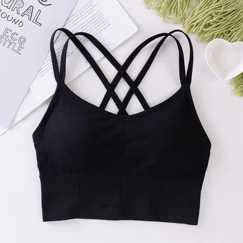 Sexy Frauen Tops Rücken Cross Strap Tank Top Push Up Laufen Sport BH Atmungsaktiv Weich Fitness Beauty Einfarbig Yoga BH