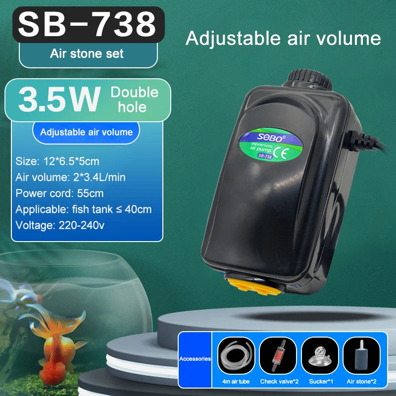 Pompă de aer silențioasă pentru acvariu TUNFAN SB988 - 12W, 220V, Ø0.5cm