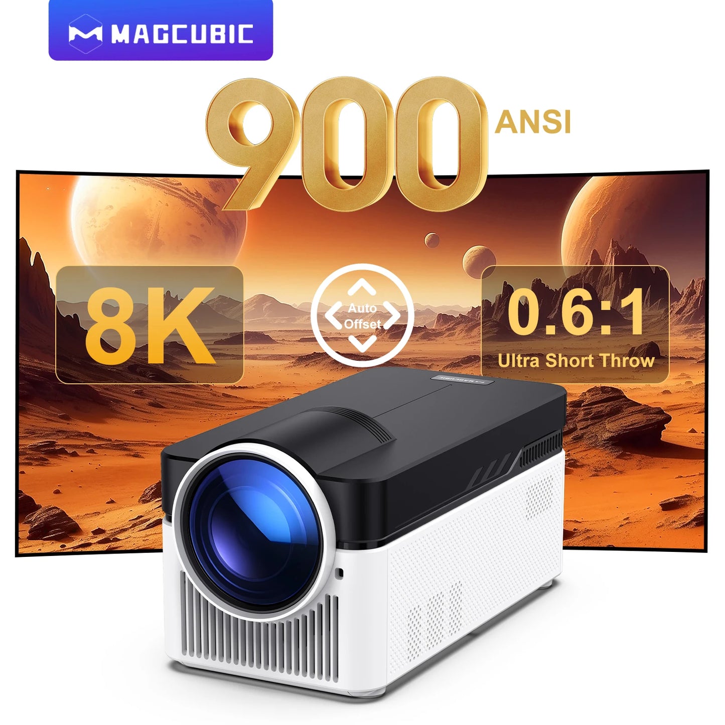 Magcubic Ultra Short Throw HY450 Projektor Mit Auto Offset 8K 4K 1080P 900ANSI BT5.4 Elektronisch Focus WiFi6 AllwinnerH716 Voice