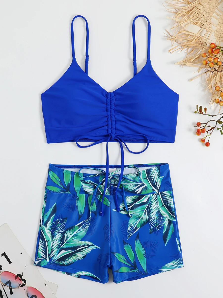 Damen Bikini 2025 - Hochtailliger Drawstring Front Shorts Bikinis für Frauen