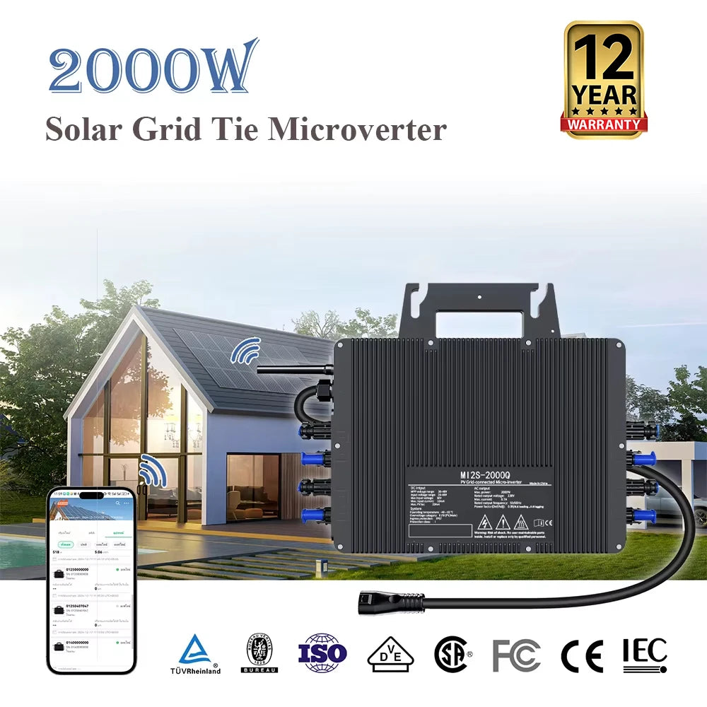 2000W Solar PV Mikrowechselrichter - WiFi Haushalt Netzgekoppelt Solarsystem für 4x 400-700W Solarmodule