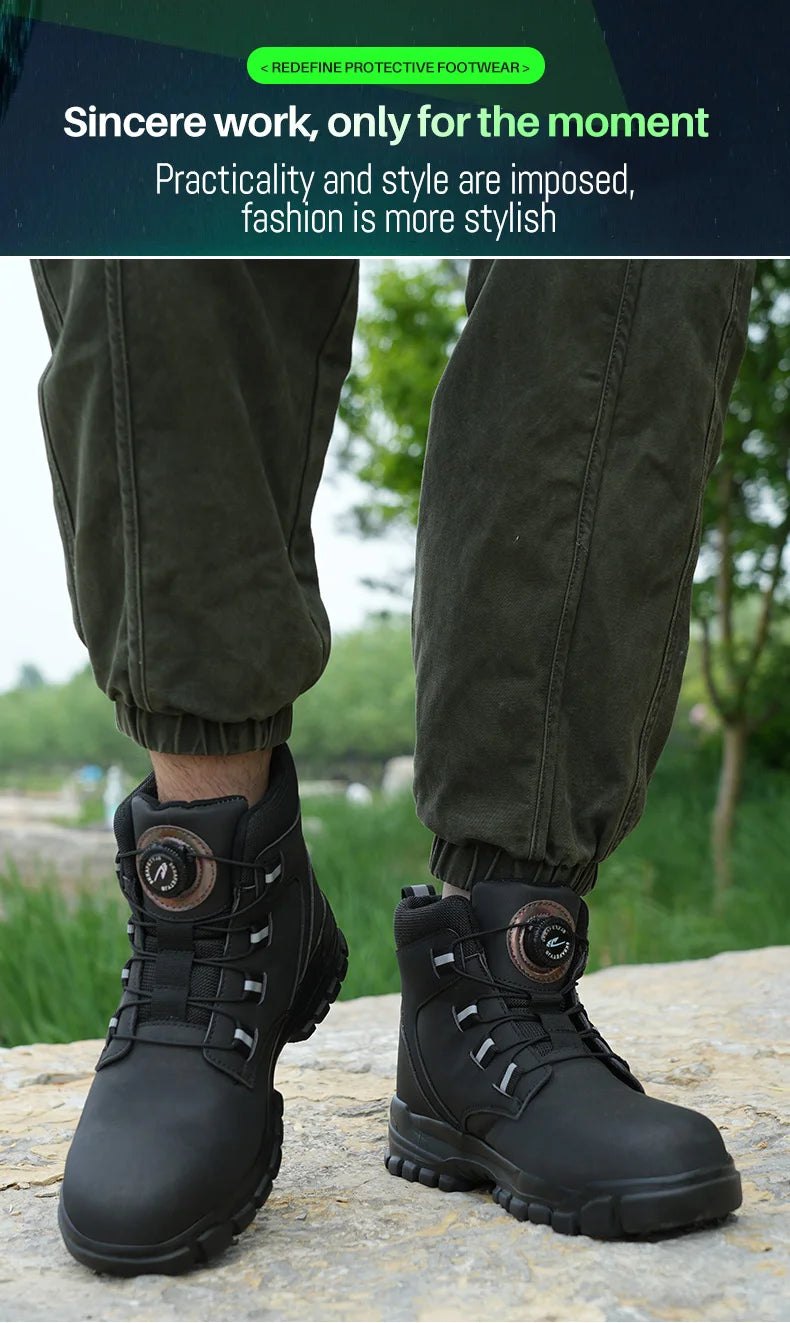 Încălțăminte de siguranță cu închidere cu nasturi la alegere - impermeabilă, vârf din oțel, mărimea EU 42