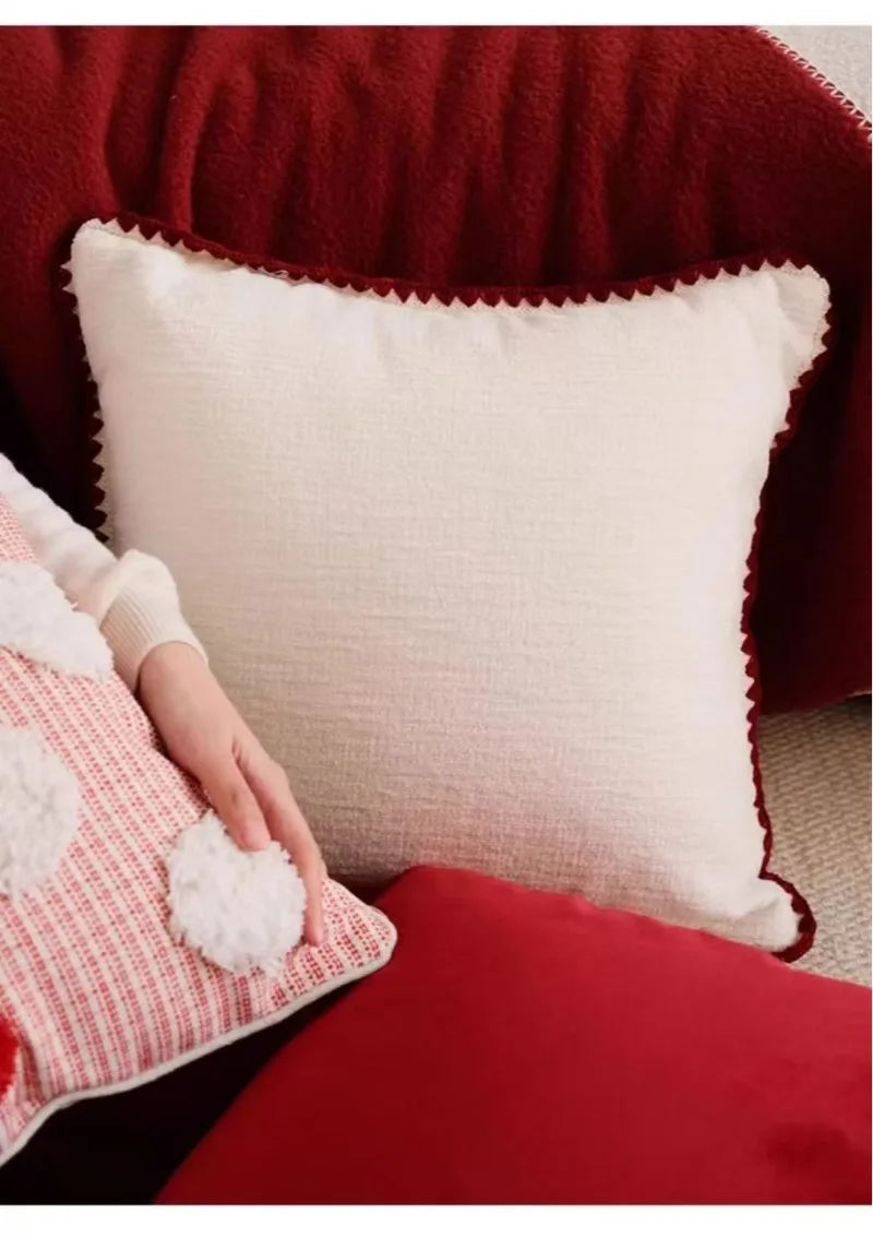 Modern Red Festive Cushion Cover Christmas Party Pillow Cover Decorative Polka Dot Tufted Tassel Velvet Pillowcase Home Decor