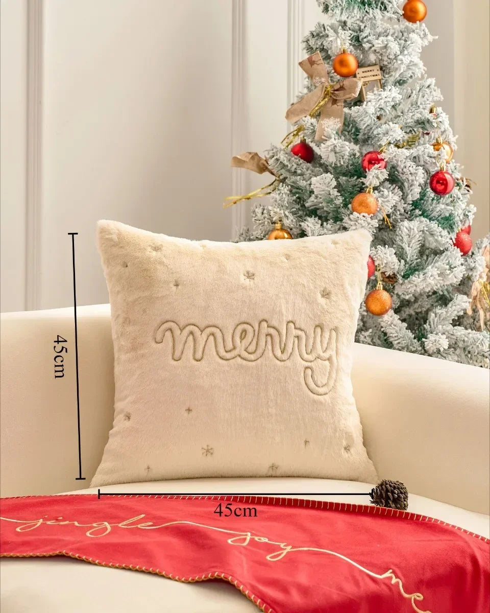 Simple Pillow Case Plush Christmas Embroidered Cushion Cover Soft Comfortable Festival Decorative New Year's Home Pillow Case