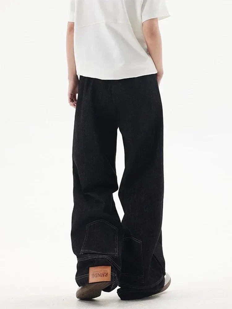 High street fashion baggy jeans reverse pocket design