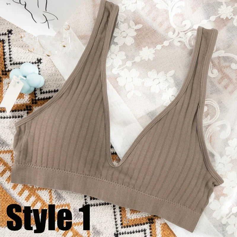 Women Seamless Sports Crop Top Sexy Bra Female Tube Tops Deep V Sexy Women's Underwear Bralette Sleeveless Camis Bandeau Top