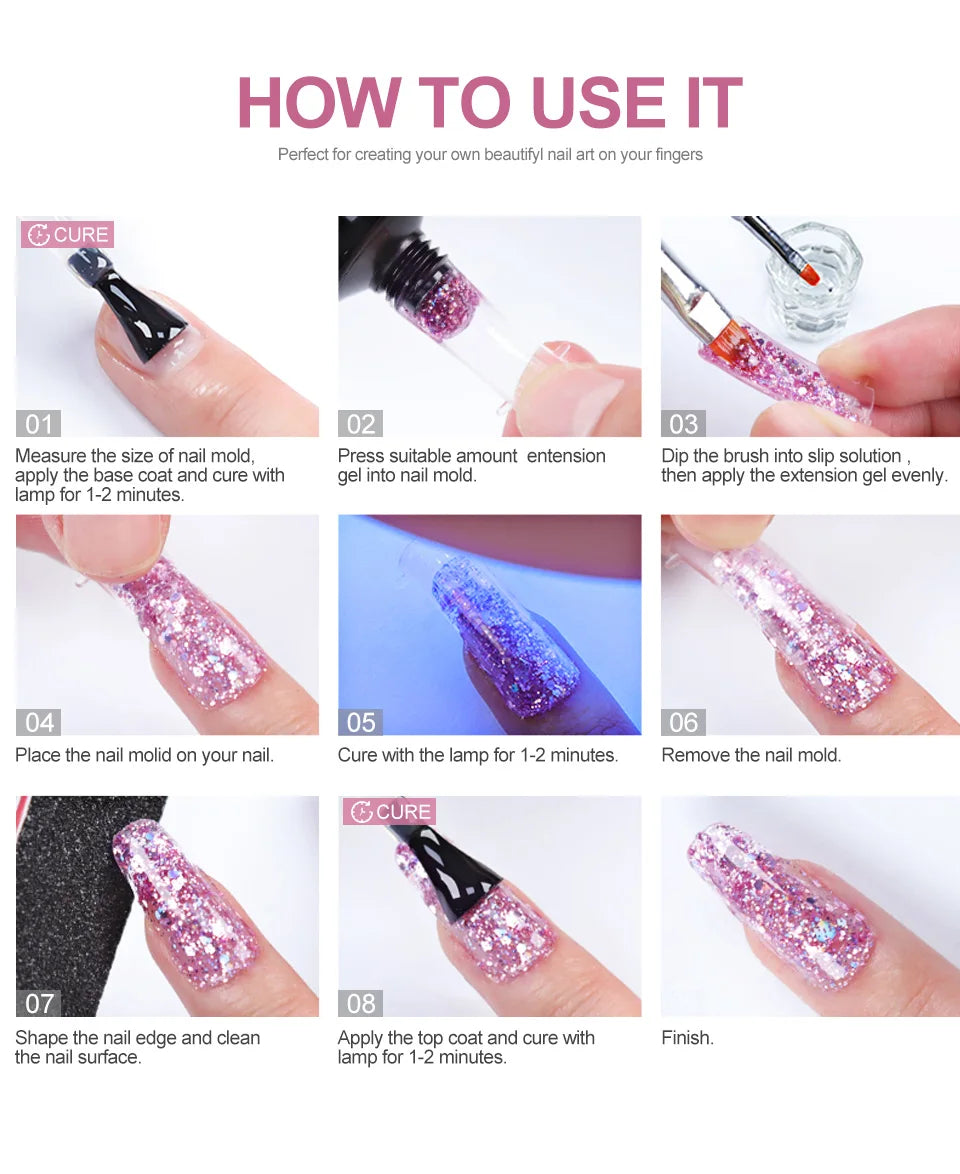 Nail Extension Kit Acrylic Gel Polish Nail Polish with UV LED Nail Lamp Manicure Kit and Base Coat Top Coat for Salon and Home