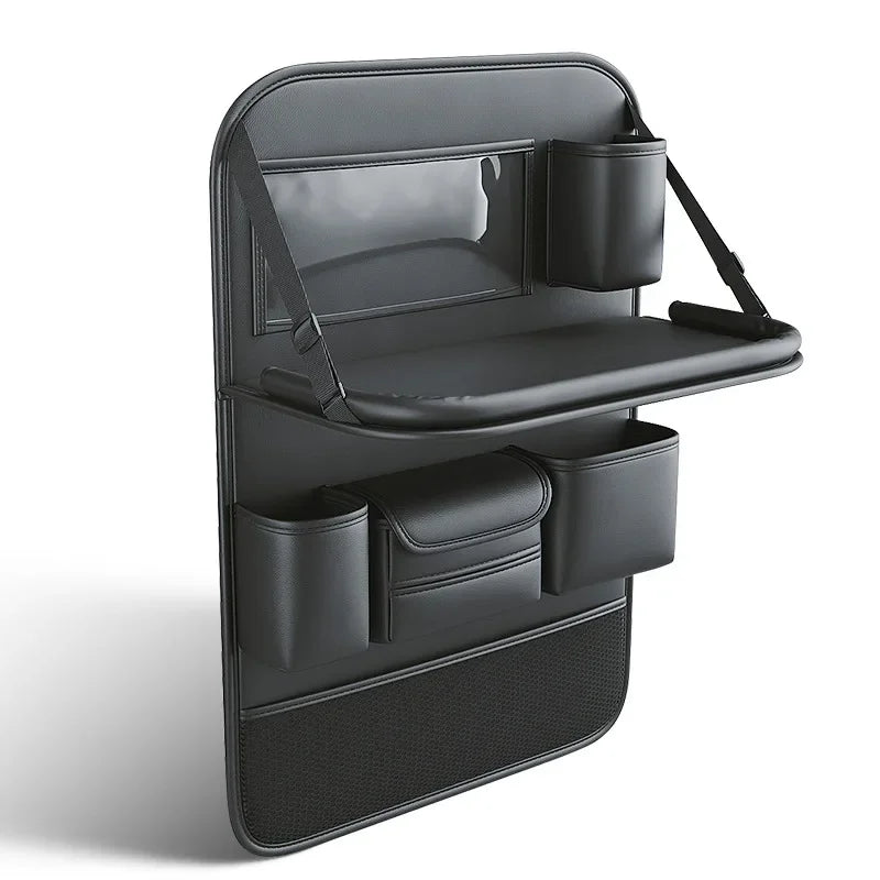 Car Seat Storage Bag Auto Back Seat Back Organizer with Foldable Table Tray PU Leather Tablet Holder Tissue Box Car Accessories