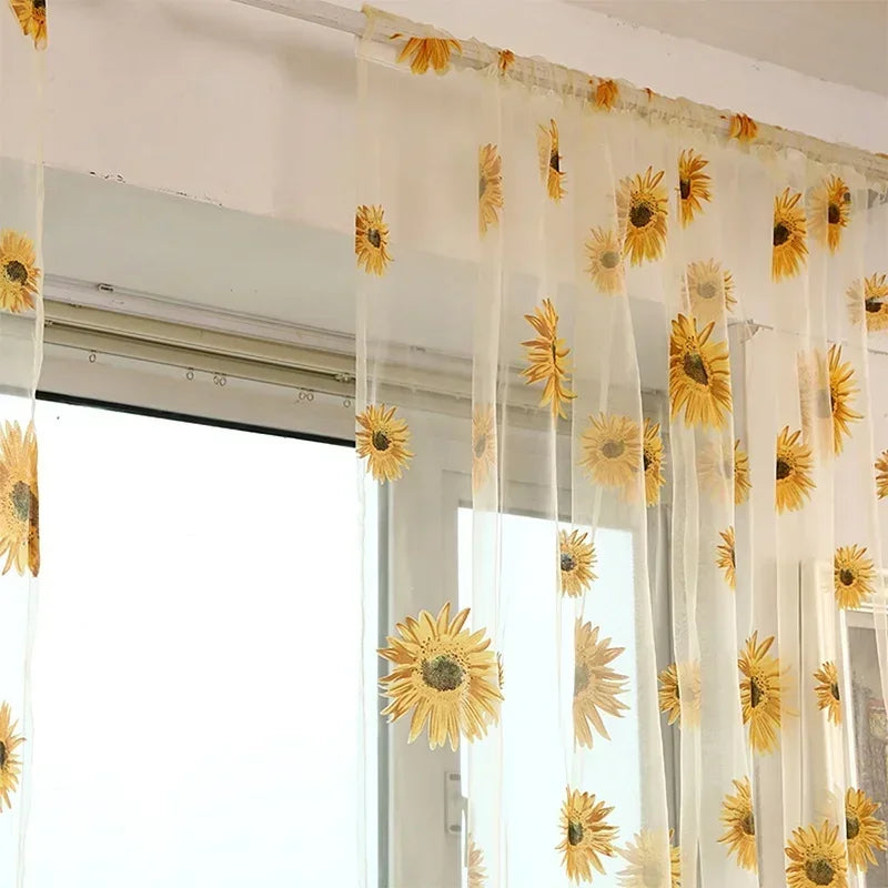 Zhejiang WPP2382 Sonnenblumen Tüllvorhang - 100x200 Leinen