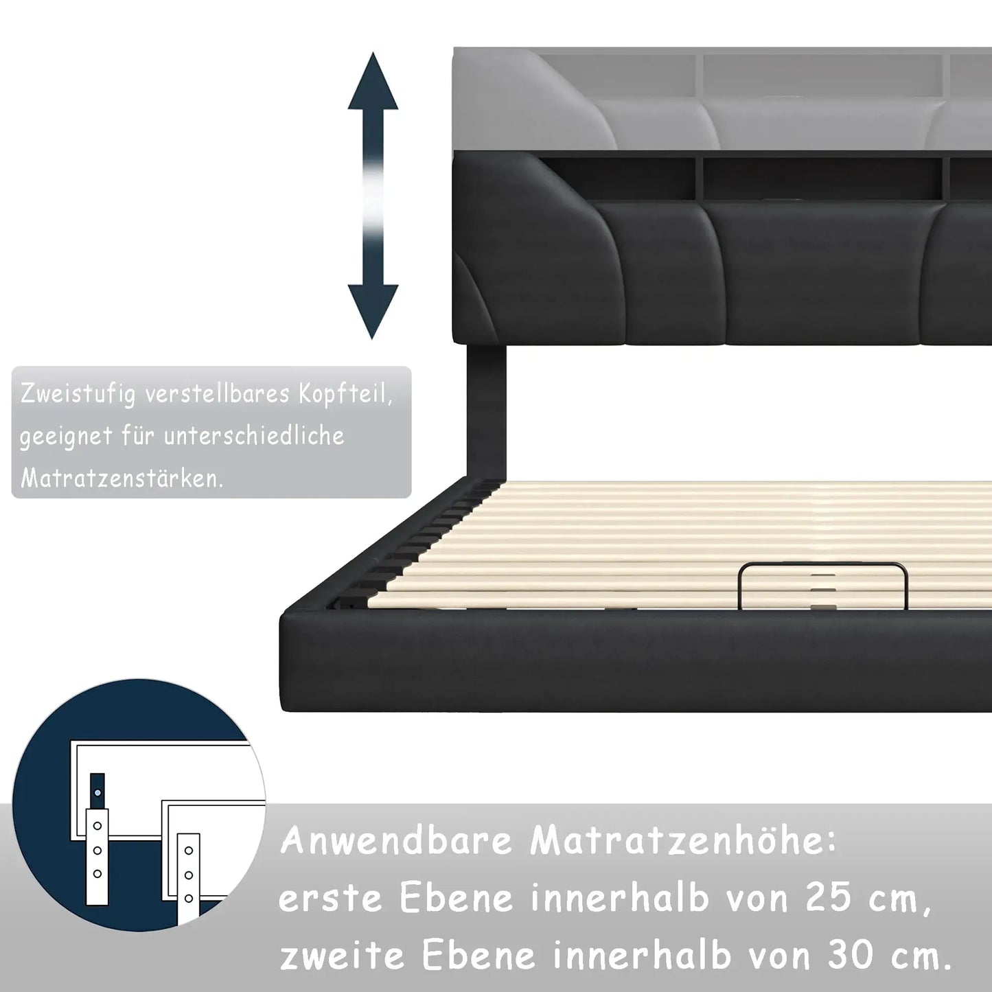Schwebendes Bett Mit LED Beleuchtung Und Stauraum Lattenrost
