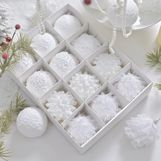 EverLace Weihnachtskugeln Schneeweißes Design - Kapazität 12 Stück, Ø8 cm