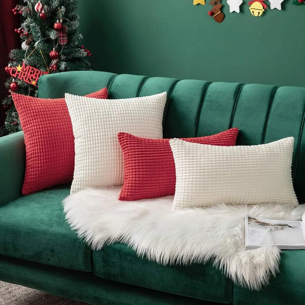 Christmas Red Throw Pillow Covers Decorative Christmas Pillow Covers Soft Corduroy Lumbar Pillow Covers, Cushion Case Home Decor
