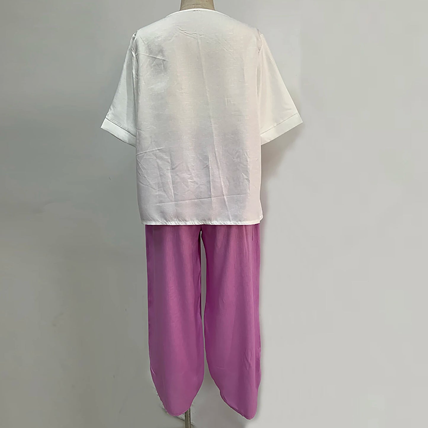 Elegant  Women Outfit Breathable Flower Pattern Blouse Trousers Half Sleeves Soft Blouse Pants Spring Clothes