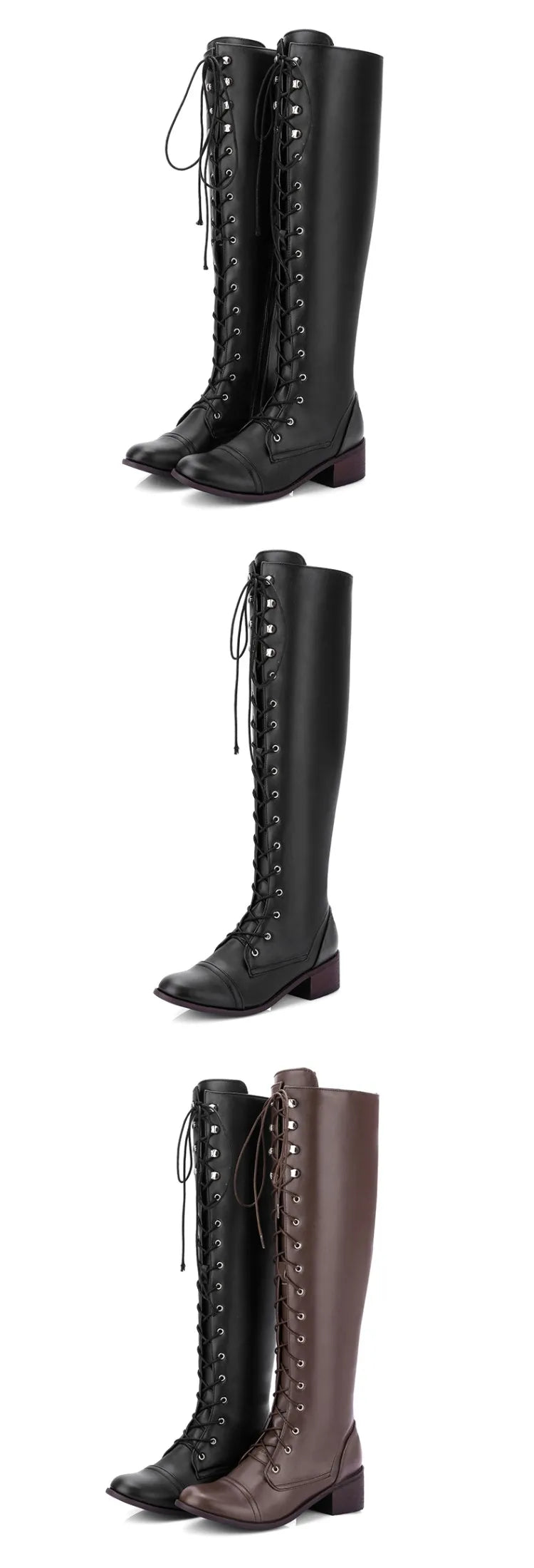 Nang Kniestiefel Schnürung - PU, 3 cm Absatz, EU41-43