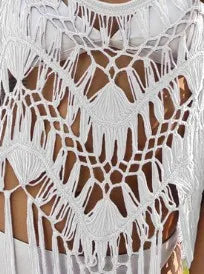 Strand Cover Ups: Hand Hook Hollow Out Spandex Polyester - Elegant Sonnenschutz Shirt Lange Quasten Beach Style Gestrickt