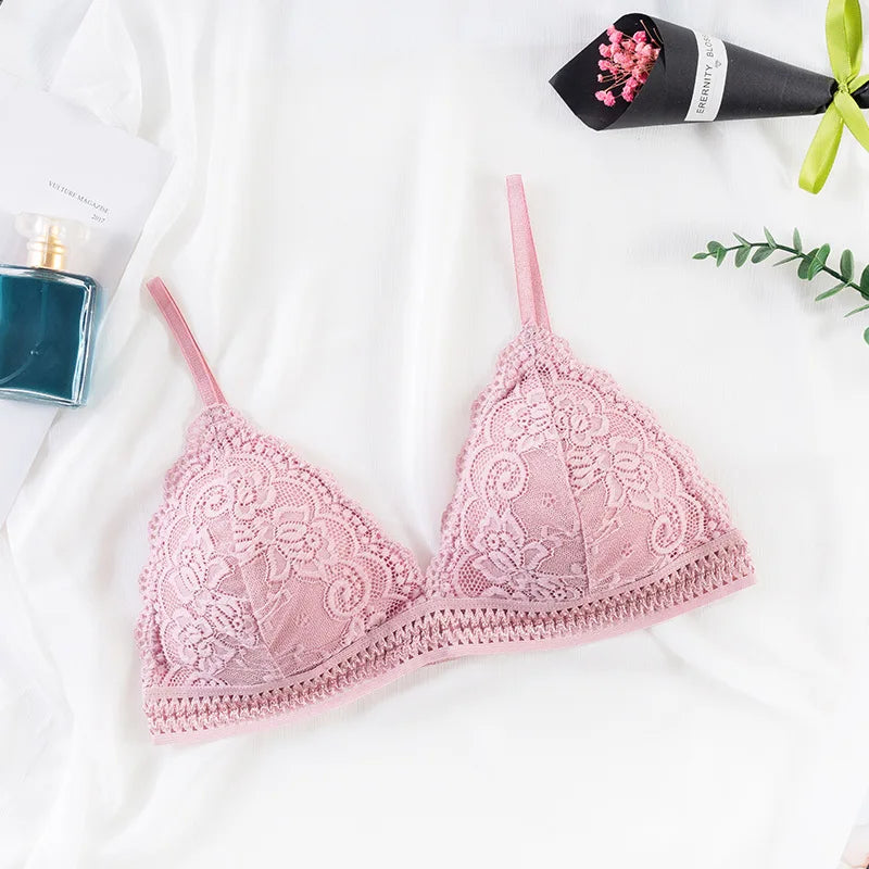 Damen Bralette 2025 - Blumen-Spitzen BH mit tiefem V-Ausschnitt & Push-Up Effekt