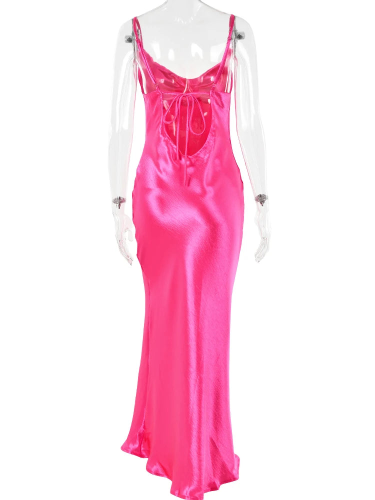 JULISSA MO Elegant Spaghetti Kleid - Rückenfrei Satin Maxi