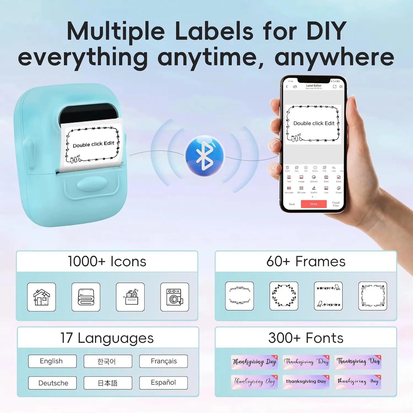 MARKLife P50 Bluetooth Etikettendrucker - Thermischer Mini Drucker für Barcode & Preisschilder