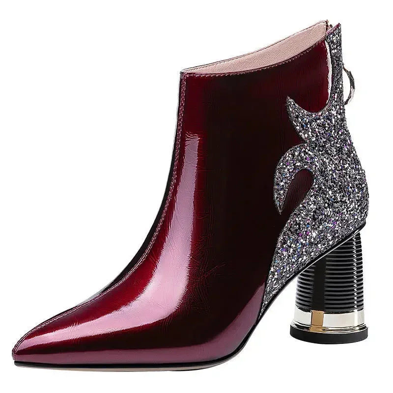 Luxus Kurze Stiefel Rote Plüsch-High Heels - 5-8cm, Gummi